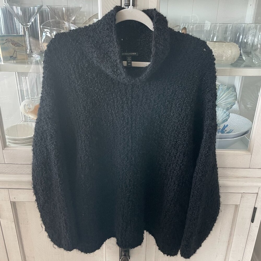 EILEEN FISHER PERUVIAN ALPACA LOOP TURTLENECK SWEATER BLACK SIZE MEDIUM PREOWNED